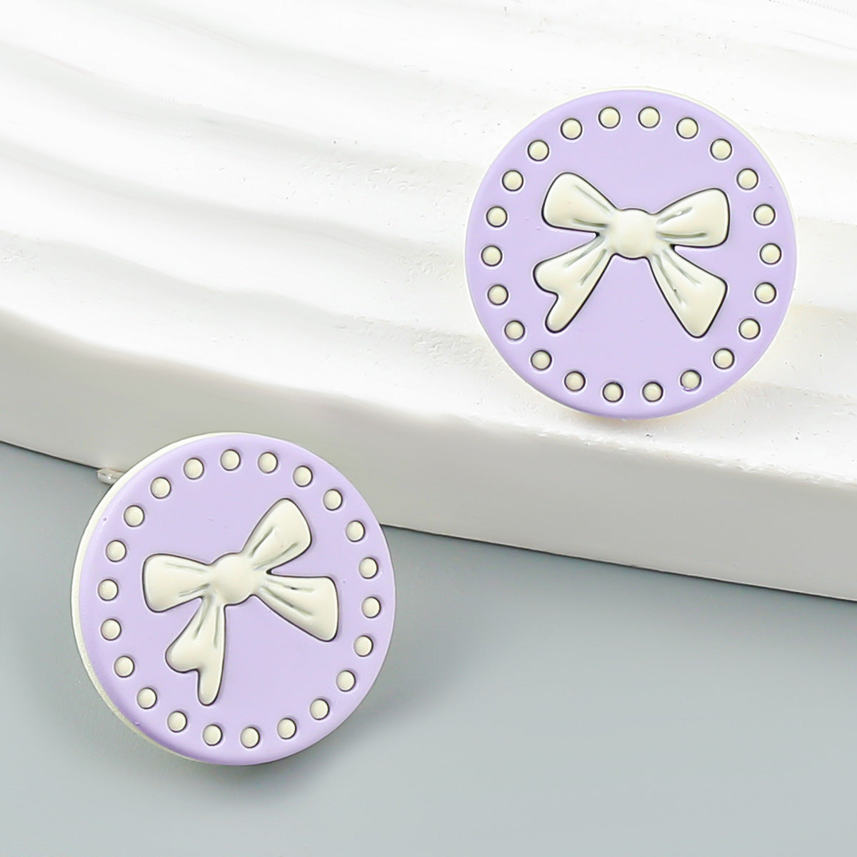 Wholesale Round Spray Painted Bow Alloy Ear Studs